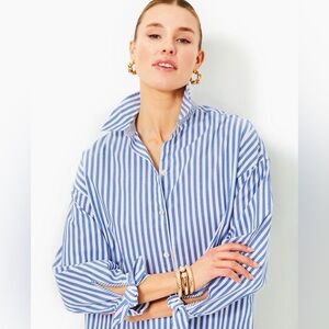 *NWOT*Lilly Pulitzer Lesia Relaxed Button Down “Briny Blue Cabana Stripe” Sz.XL